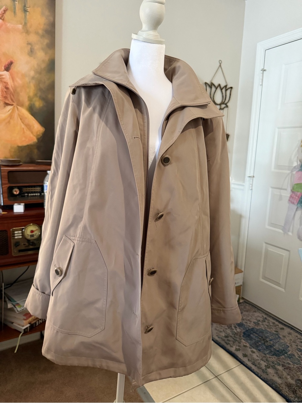 Gallery Men's Taupe Raincoat with High Collar
